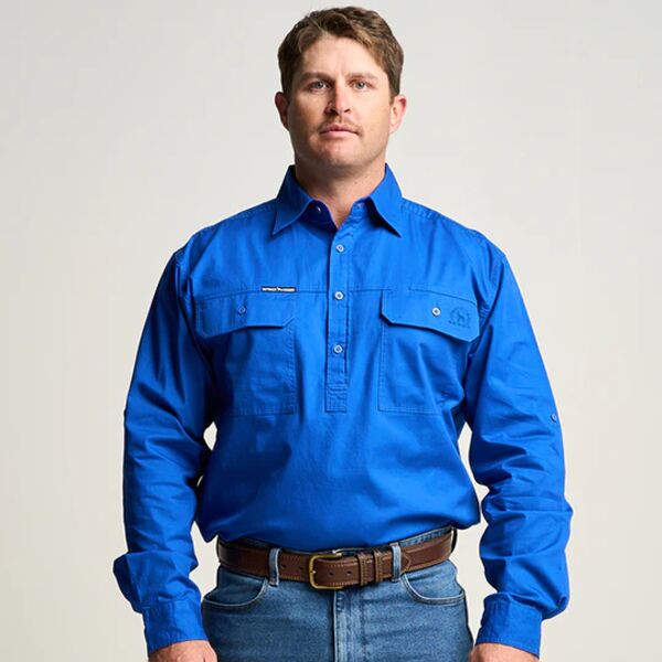 KILCOY | Mens Half Button Long Sleeve Work Shirt - Royal Thumbnail